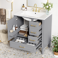 VanityFus 30-in Bathroom Vanity Gray Single Sink Combo Ceramic Top 1 Soft-Close Doors 3 Drawer