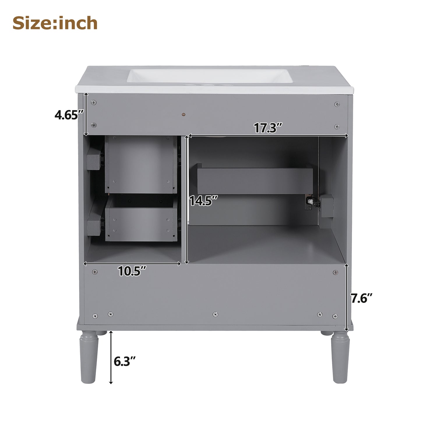 VanityFus 30-in Bathroom Vanity Gray Single Sink Combo Ceramic Top 1 Soft-Close Doors 3 Drawer