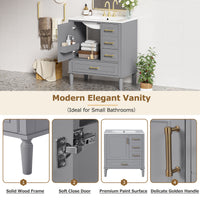 VanityFus 30-in Bathroom Vanity Gray Single Sink Combo Ceramic Top 1 Soft-Close Doors 3 Drawer