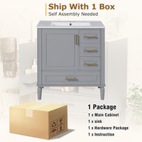 VanityFus 30-in Bathroom Vanity Gray Single Sink Combo Ceramic Top 1 Soft-Close Doors 3 Drawer