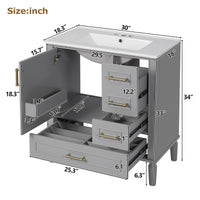 VanityFus 30-in Bathroom Vanity Gray Single Sink Combo Ceramic Top 1 Soft-Close Doors 3 Drawer