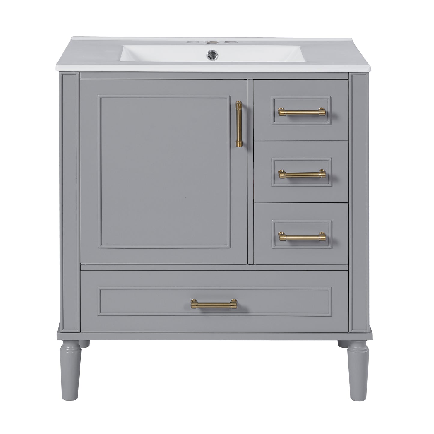 VanityFus 30-in Bathroom Vanity Gray Single Sink Combo Ceramic Top 1 Soft-Close Doors 3 Drawer