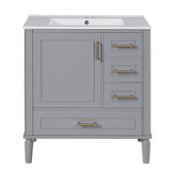 VanityFus 30-in Bathroom Vanity Gray Single Sink Combo Ceramic Top 1 Soft-Close Doors 3 Drawer