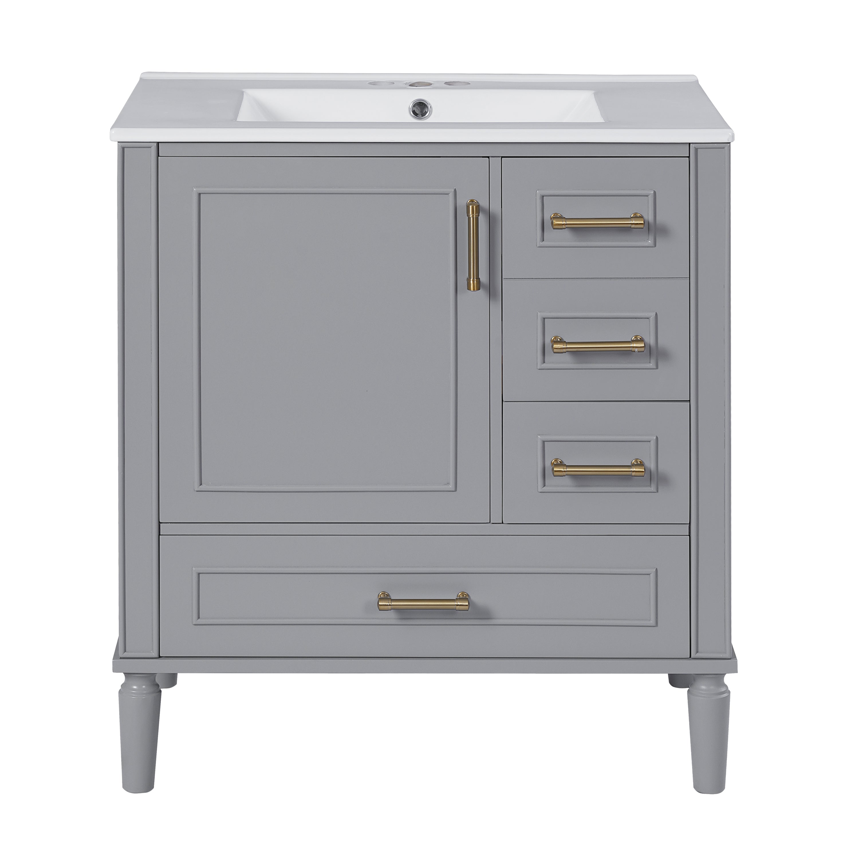VanityFus 30-in Bathroom Vanity Gray Single Sink Combo Ceramic Top 1 Soft-Close Doors 3 Drawer