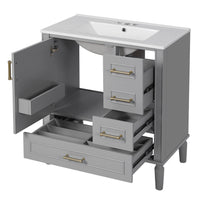 VanityFus 30-in Bathroom Vanity Gray Single Sink Combo Ceramic Top 1 Soft-Close Doors 3 Drawer