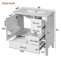 VanityFus 30-in Bathroom White Vanity Single Sink Combo Ceramic Top 1 Soft-Close Doors 3 Drawer