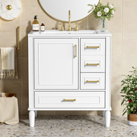VanityFus 30-in Bathroom White Vanity Single Sink Combo Ceramic Top 1 Soft-Close Doors 3 Drawer