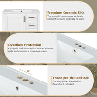 VanityFus 30-in Bathroom White Vanity Single Sink Combo Ceramic Top 1 Soft-Close Doors 3 Drawer