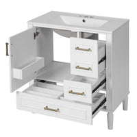VanityFus 30-in Bathroom White Vanity Single Sink Combo Ceramic Top 1 Soft-Close Doors 3 Drawer