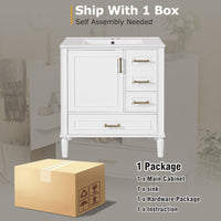 VanityFus 30-in Bathroom White Vanity Single Sink Combo Ceramic Top 1 Soft-Close Doors 3 Drawer