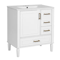 VanityFus 30-in Bathroom White Vanity Single Sink Combo Ceramic Top 1 Soft-Close Doors 3 Drawer