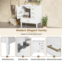 VanityFus 30-in Bathroom White Vanity Single Sink Combo Ceramic Top 1 Soft-Close Doors 3 Drawer