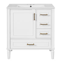 VanityFus 30-in Bathroom White Vanity Single Sink Combo Ceramic Top 1 Soft-Close Doors 3 Drawer