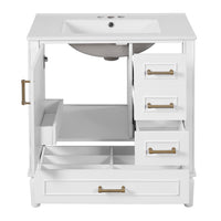 VanityFus 30-in Bathroom White Vanity Single Sink Combo Ceramic Top 1 Soft-Close Doors 3 Drawer