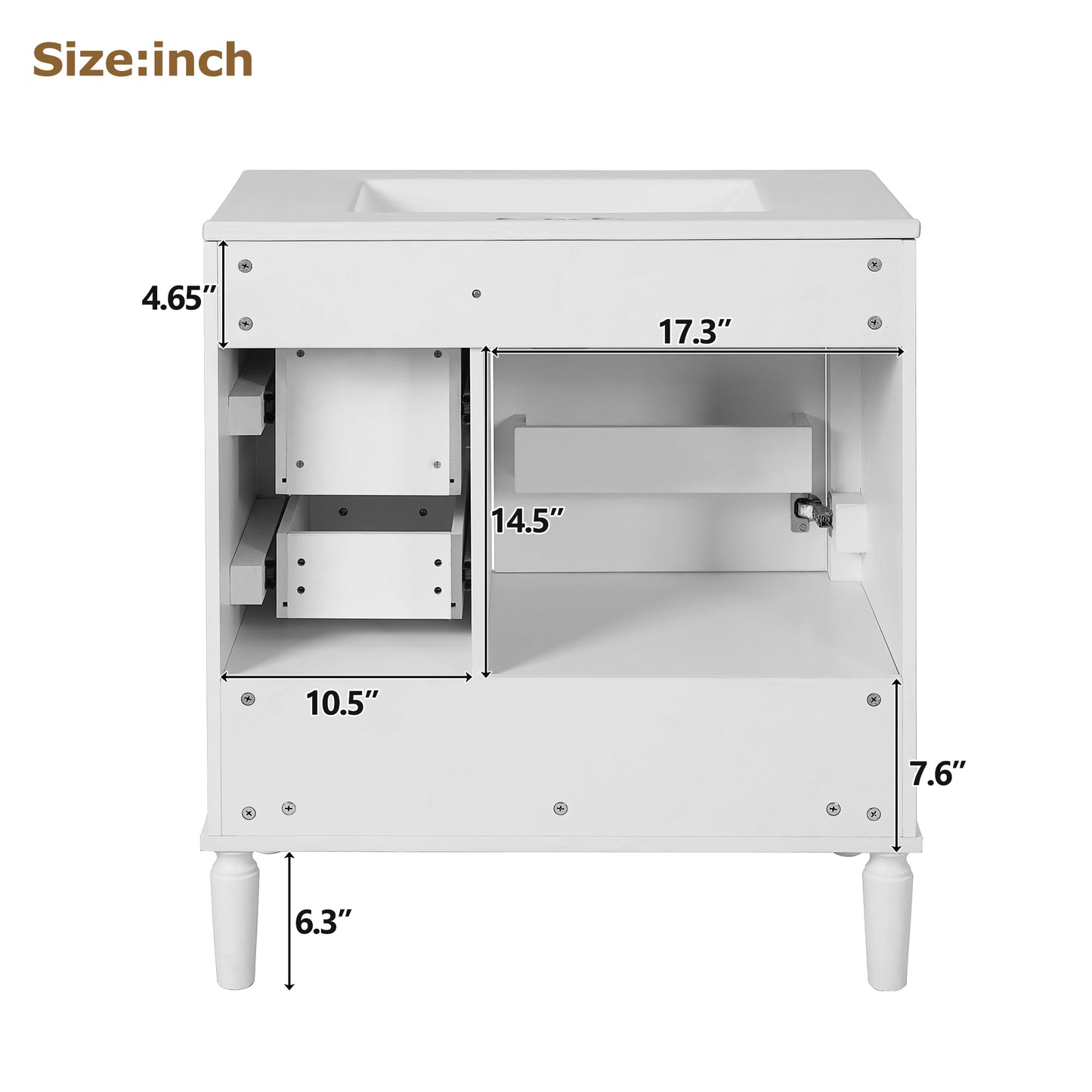 VanityFus 30-in Bathroom White Vanity Single Sink Combo Ceramic Top 1 Soft-Close Doors 3 Drawer