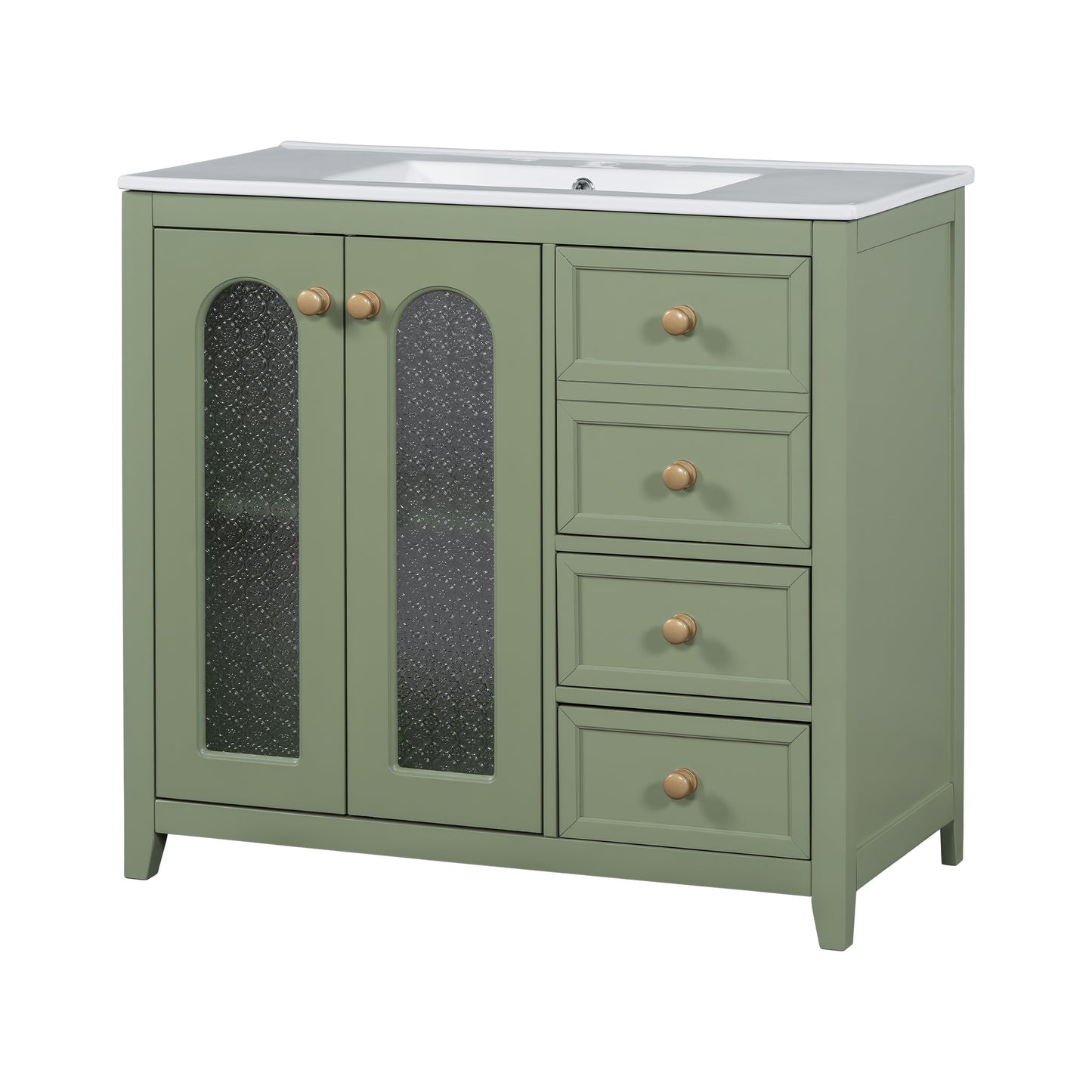 VanityFus 36-in Single Sink Combo Green Bathroom Vanity Ceramic Top 2 Soft-Close Doors 3 drawer