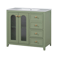 VanityFus 36-in Single Sink Combo Green Bathroom Vanity Ceramic Top 2 Soft-Close Doors 3 drawer