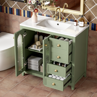 VanityFus 36-in Single Sink Combo Green Bathroom Vanity Ceramic Top 2 Soft-Close Doors 3 drawer