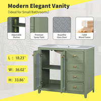 VanityFus 36-in Single Sink Combo Green Bathroom Vanity Ceramic Top 2 Soft-Close Doors 3 drawer