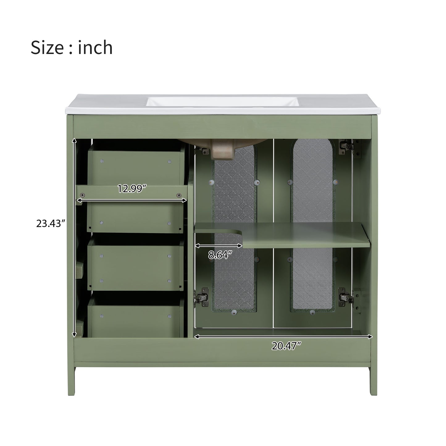 VanityFus 36-in Single Sink Combo Green Bathroom Vanity Ceramic Top 2 Soft-Close Doors 3 drawer