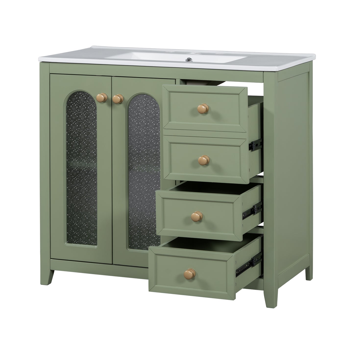 VanityFus 36-in Single Sink Combo Green Bathroom Vanity Ceramic Top 2 Soft-Close Doors 3 drawer