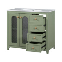 VanityFus 36-in Single Sink Combo Green Bathroom Vanity Ceramic Top 2 Soft-Close Doors 3 drawer