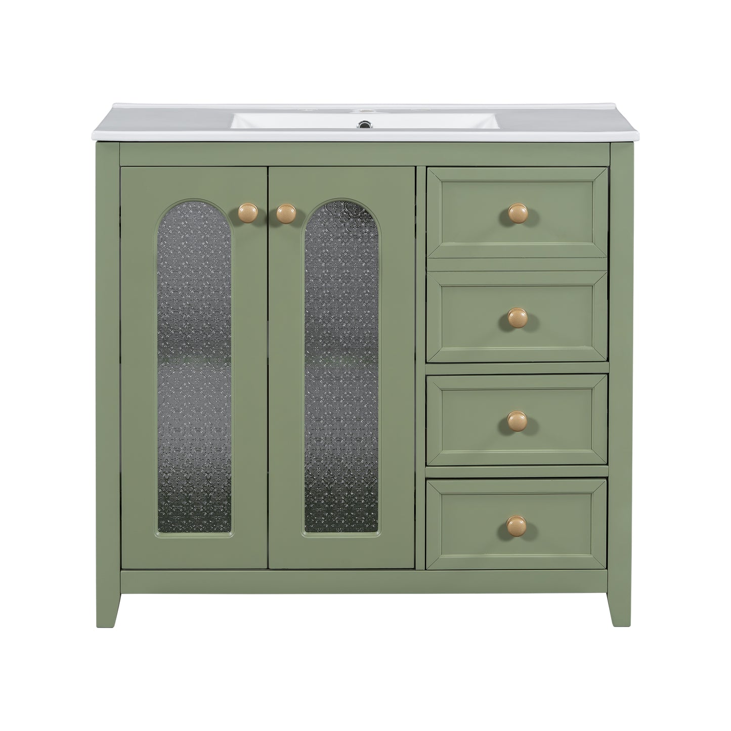 VanityFus 36-in Single Sink Combo Green Bathroom Vanity Ceramic Top 2 Soft-Close Doors 3 drawer