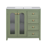 VanityFus 36-in Single Sink Combo Green Bathroom Vanity Ceramic Top 2 Soft-Close Doors 3 drawer