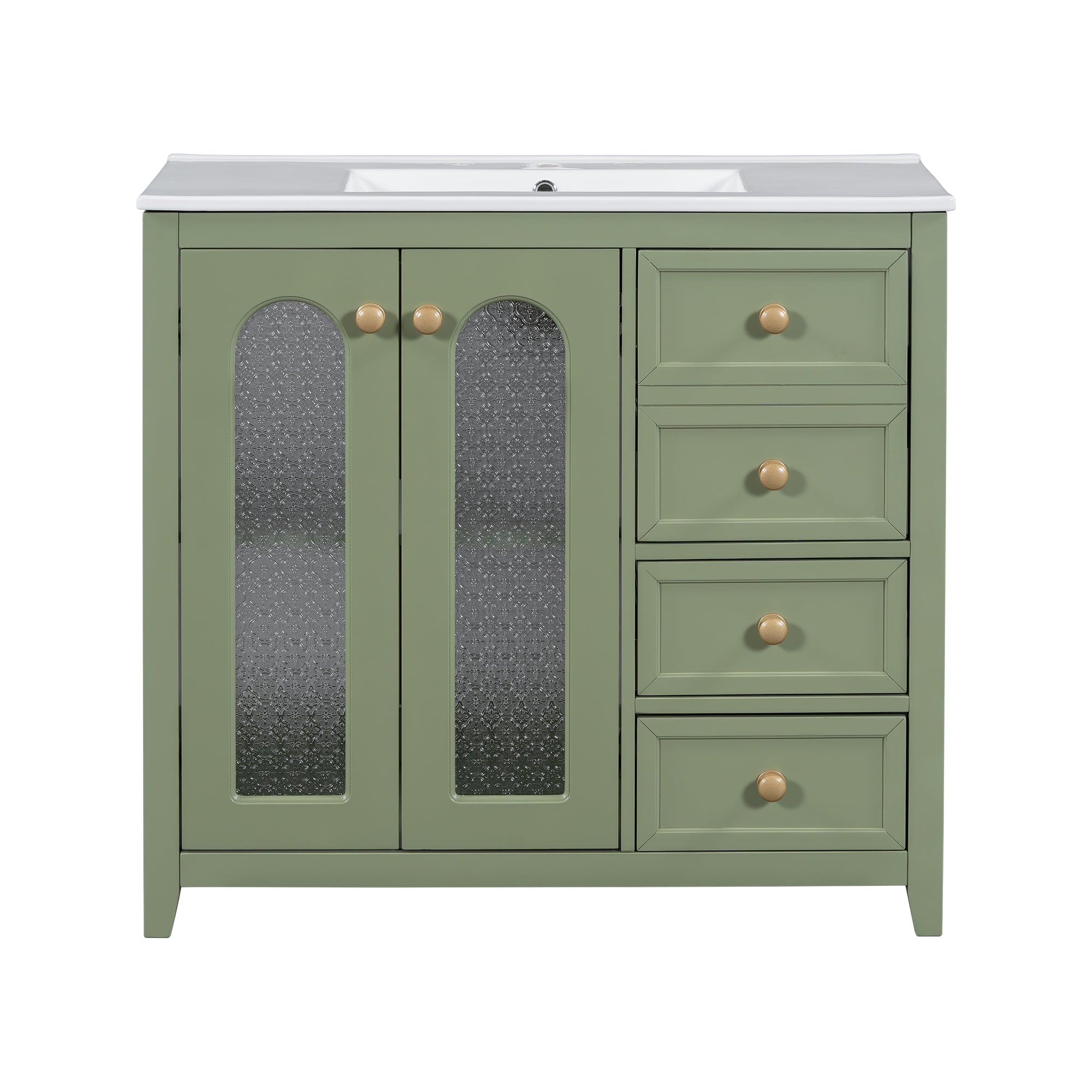 VanityFus 36-in Single Sink Combo Green Bathroom Vanity Ceramic Top 2 Soft-Close Doors 3 drawer