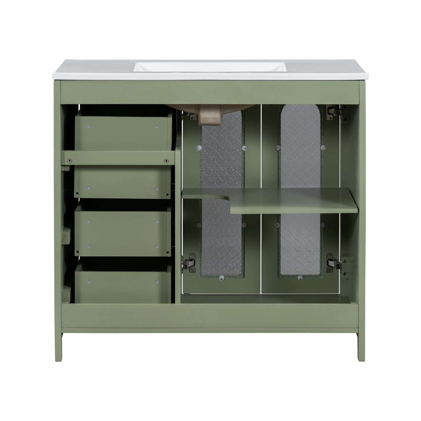 VanityFus 36-in Single Sink Combo Green Bathroom Vanity Ceramic Top 2 Soft-Close Doors 3 drawer