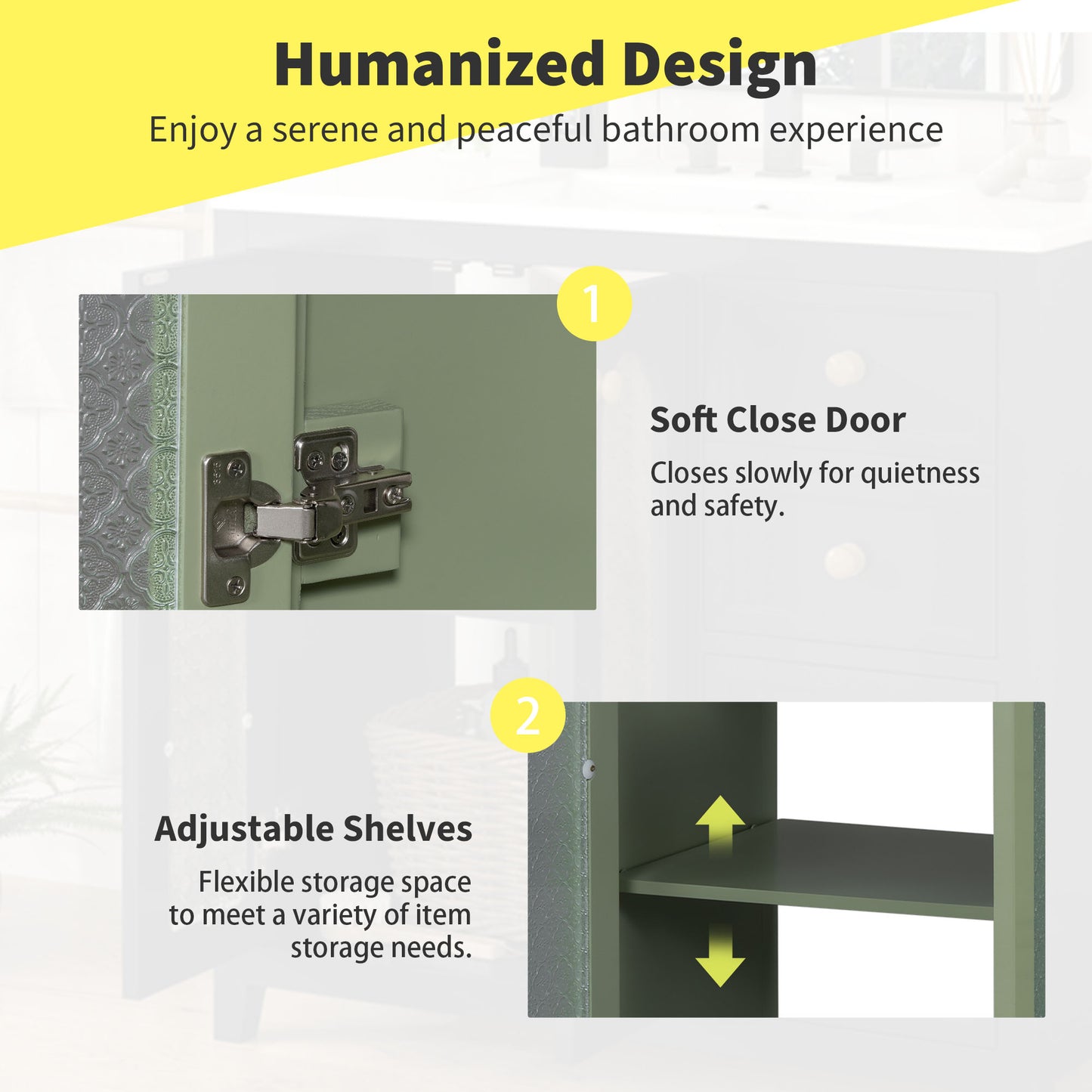 VanityFus 36-in Single Sink Combo Green Bathroom Vanity Ceramic Top 2 Soft-Close Doors 3 drawer
