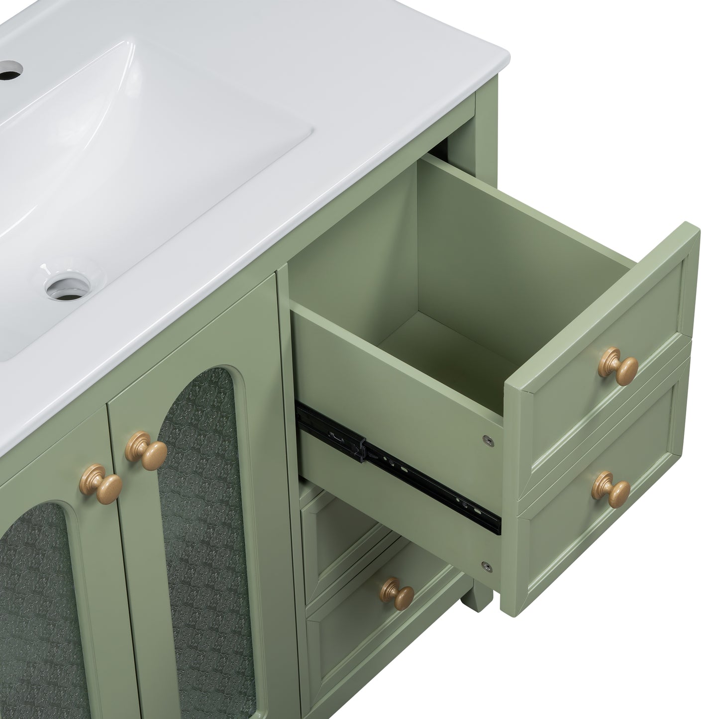 VanityFus 36-in Single Sink Combo Green Bathroom Vanity Ceramic Top 2 Soft-Close Doors 3 drawer
