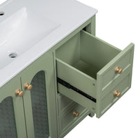 VanityFus 36-in Single Sink Combo Green Bathroom Vanity Ceramic Top 2 Soft-Close Doors 3 drawer