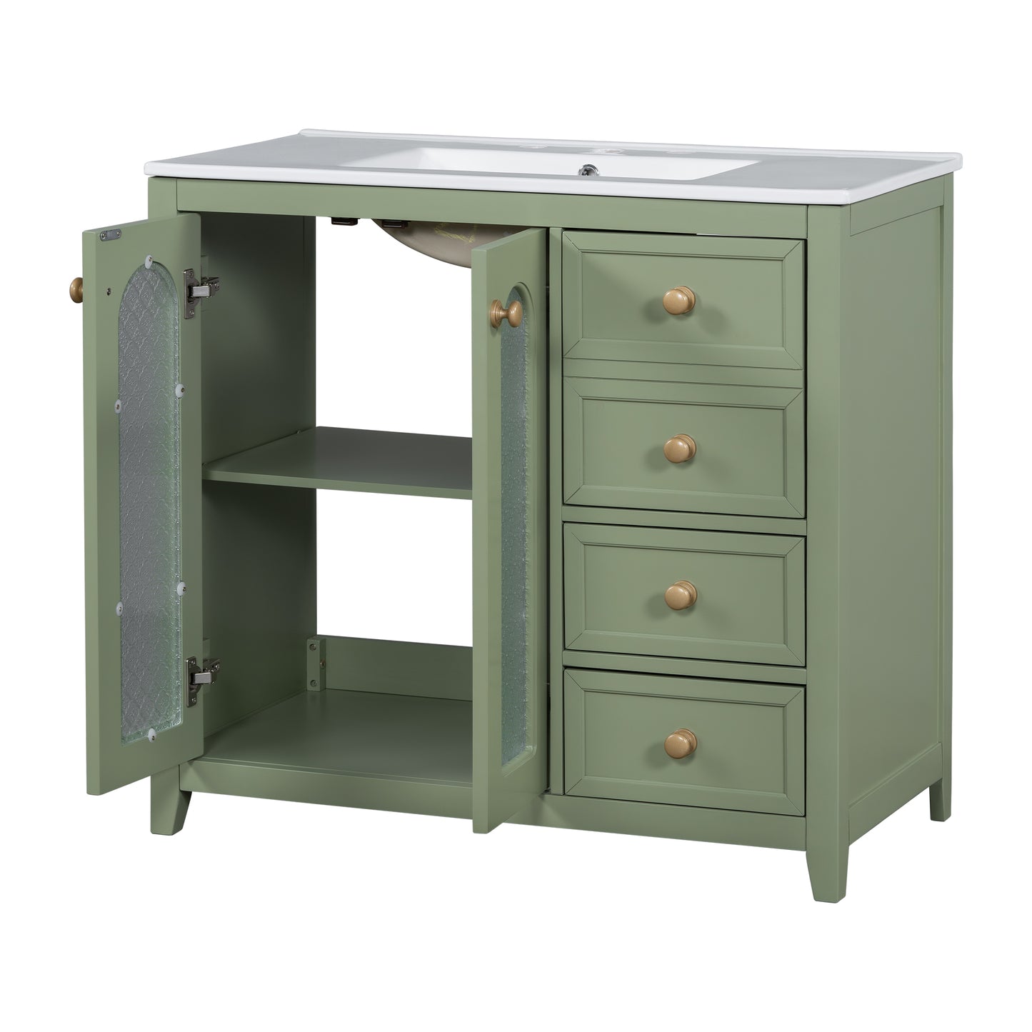 VanityFus 36-in Single Sink Combo Green Bathroom Vanity Ceramic Top 2 Soft-Close Doors 3 drawer