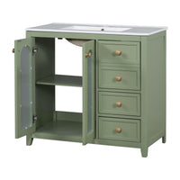 VanityFus 36-in Single Sink Combo Green Bathroom Vanity Ceramic Top 2 Soft-Close Doors 3 drawer