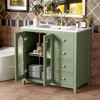 VanityFus 36-in Single Sink Combo Green Bathroom Vanity Ceramic Top 2 Soft-Close Doors 3 drawer
