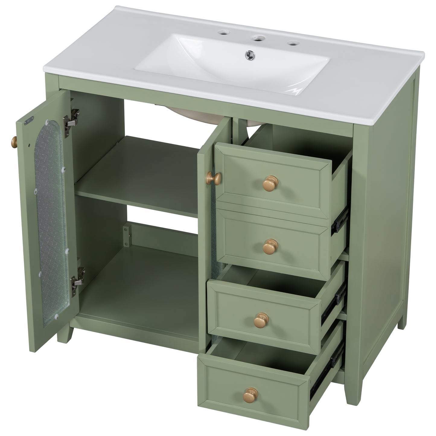 VanityFus 36-in Single Sink Combo Green Bathroom Vanity Ceramic Top 2 Soft-Close Doors 3 drawer