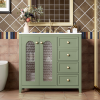 VanityFus 36-in Single Sink Combo Green Bathroom Vanity Ceramic Top 2 Soft-Close Doors 3 drawer