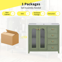 VanityFus 36-in Single Sink Combo Green Bathroom Vanity Ceramic Top 2 Soft-Close Doors 3 drawer