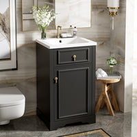 VanityFus Black 20-in Bathroom Vanity Single Sink Combo Ceramic Top 1 Soft-Close Doors Adjustable shelves