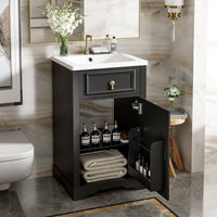 VanityFus Black 20-in Bathroom Vanity Single Sink Combo Ceramic Top 1 Soft-Close Doors Adjustable shelves
