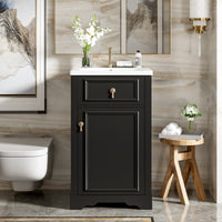 VanityFus Black 20-in Bathroom Vanity Single Sink Combo Ceramic Top 1 Soft-Close Doors Adjustable shelves