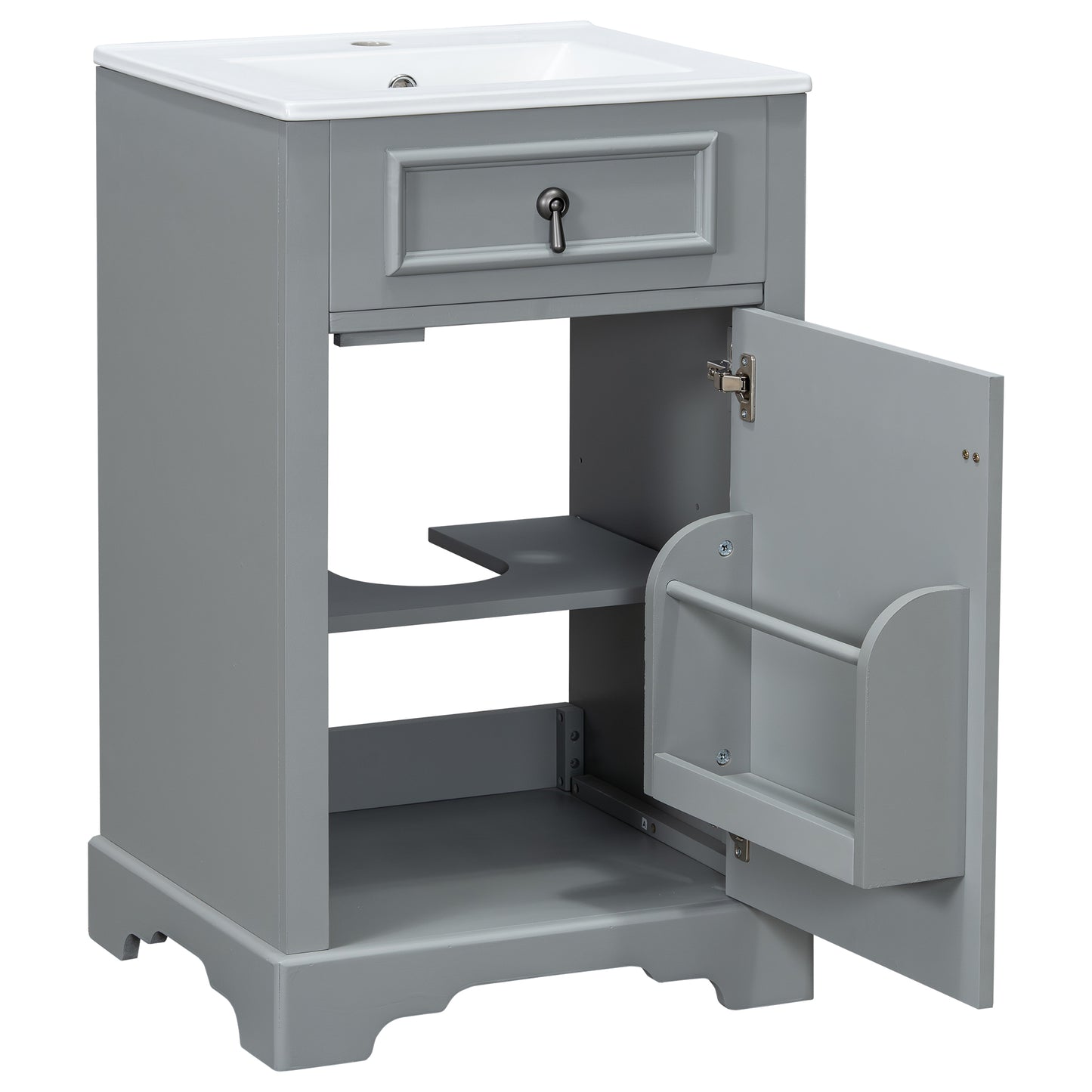 VanityFus Gray 20-in Bathroom Vanity Single Sink Combo Ceramic Top 1 Soft-Close Doors Adjustable shelves