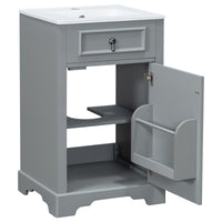 VanityFus Gray 20-in Bathroom Vanity Single Sink Combo Ceramic Top 1 Soft-Close Doors Adjustable shelves