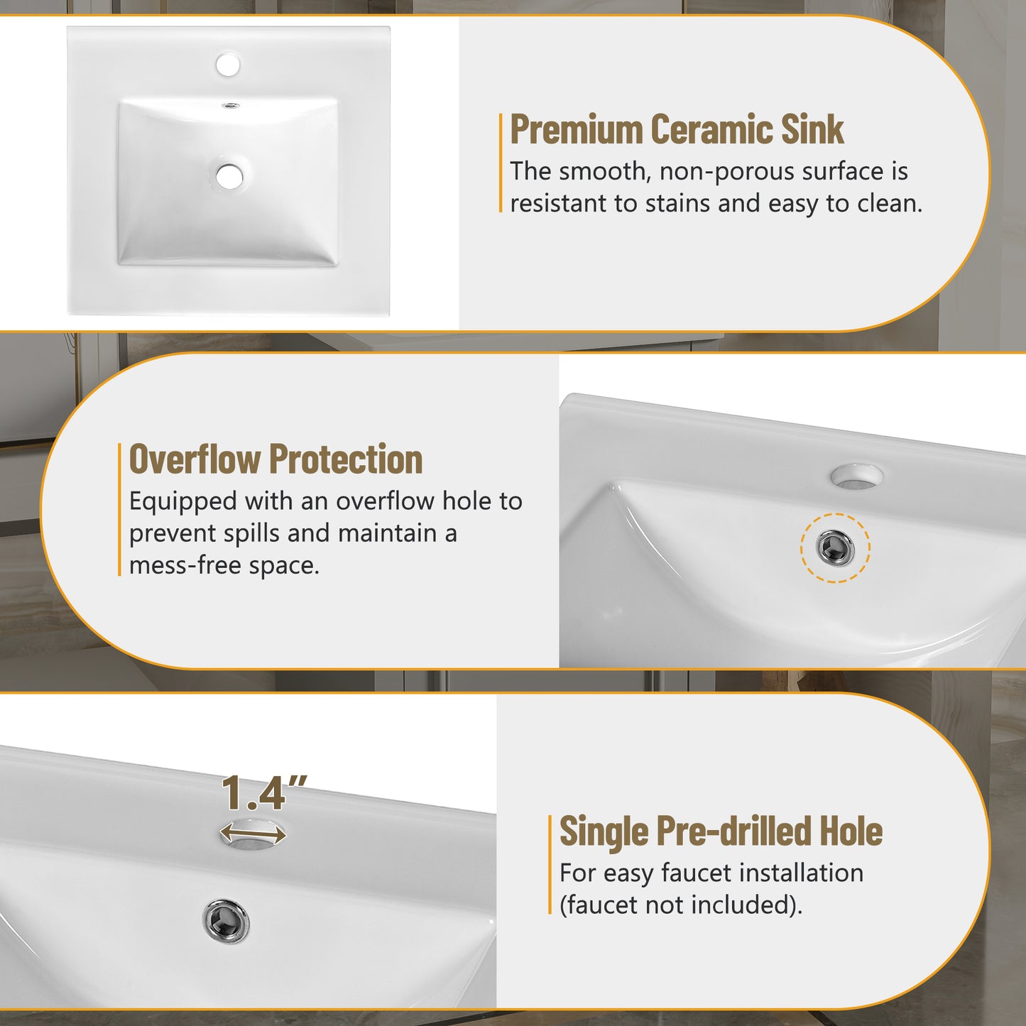 VanityFus Gray 20-in Bathroom Vanity Single Sink Combo Ceramic Top 1 Soft-Close Doors Adjustable shelves