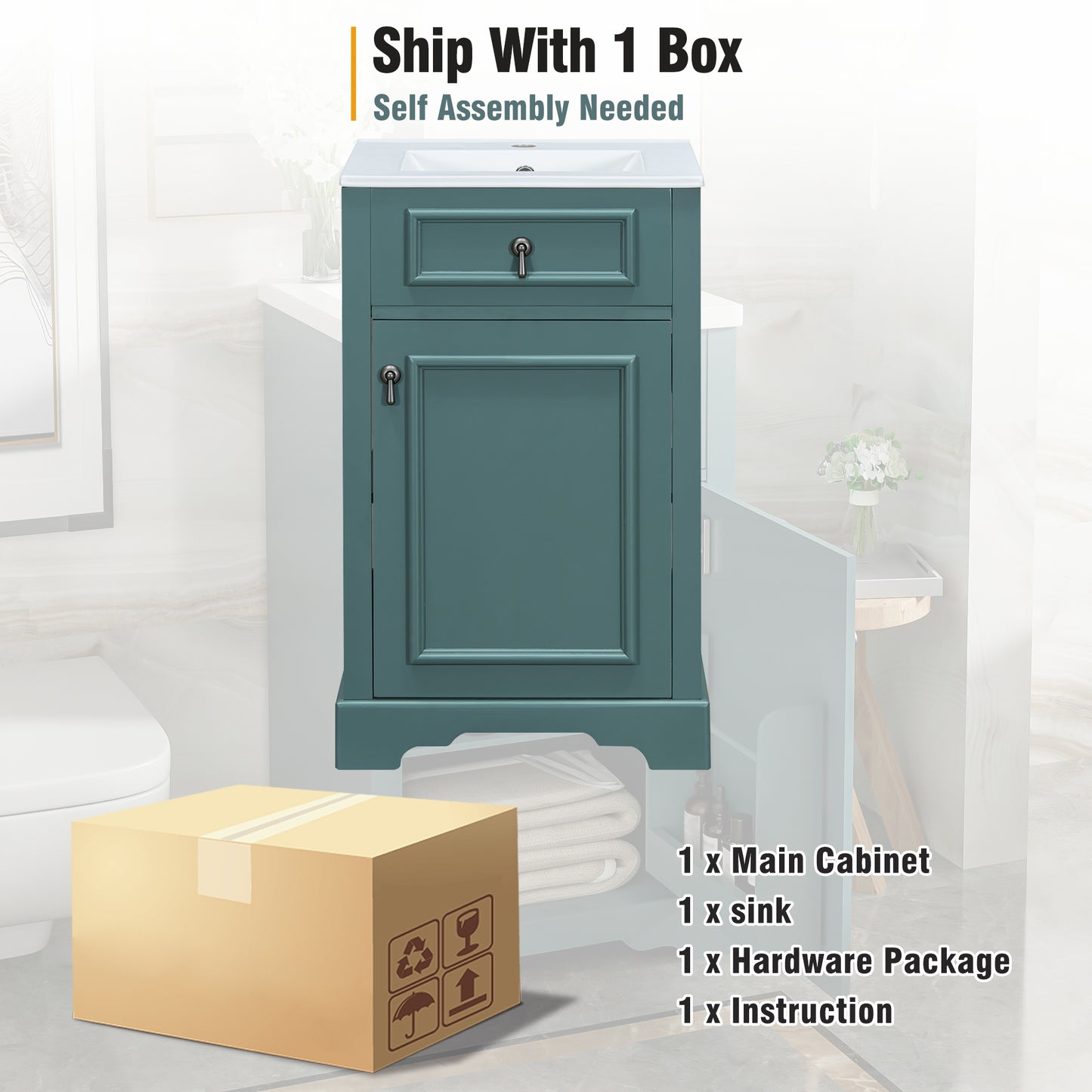 VanityFus Green 20-in Bathroom Vanity Single Sink Combo Ceramic Top 1 Soft-Close Doors Adjustable shelves