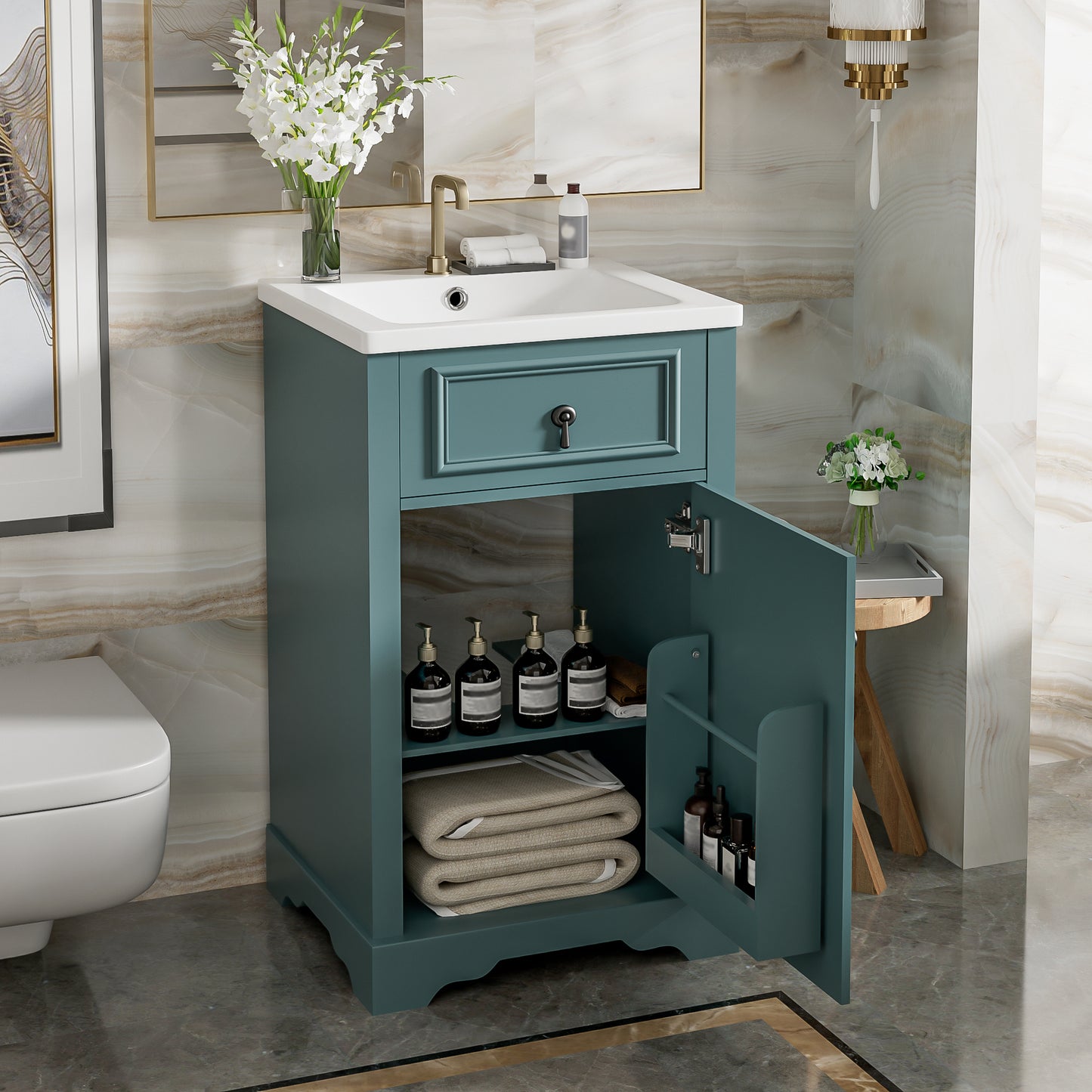 VanityFus Green 20-in Bathroom Vanity Single Sink Combo Ceramic Top 1 Soft-Close Doors Adjustable shelves