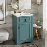 VanityFus Green 20-in Bathroom Vanity Single Sink Combo Ceramic Top 1 Soft-Close Doors Adjustable shelves