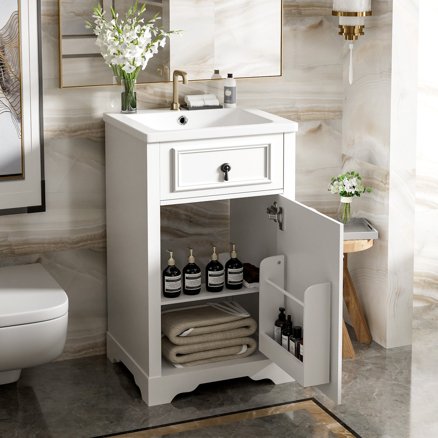 VanityFus White 20-in Bathroom Vanity Single Sink Combo Ceramic Top 1 Soft-Close Doors Adjustable shelves