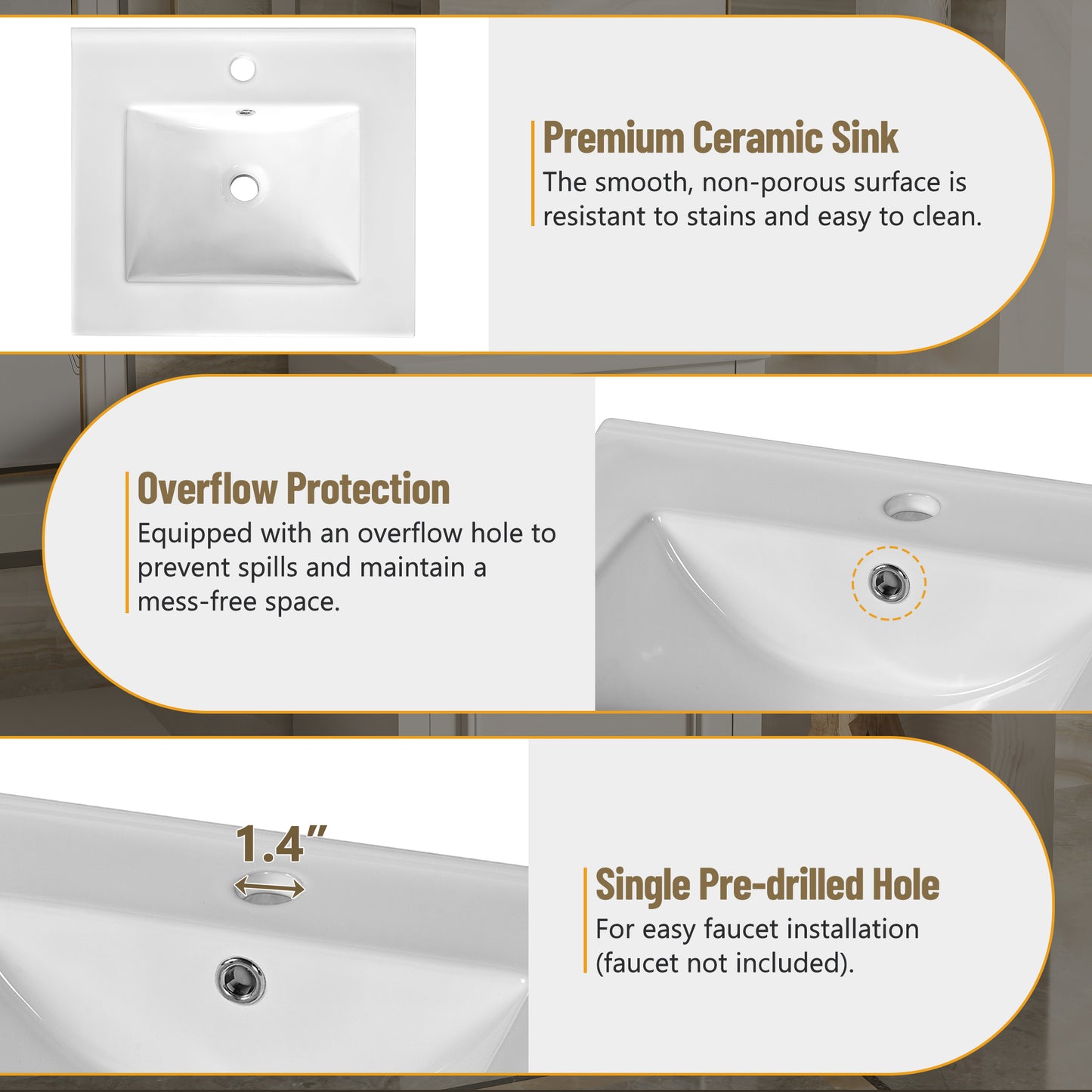 VanityFus White 20-in Bathroom Vanity Single Sink Combo Ceramic Top 1 Soft-Close Doors Adjustable shelves